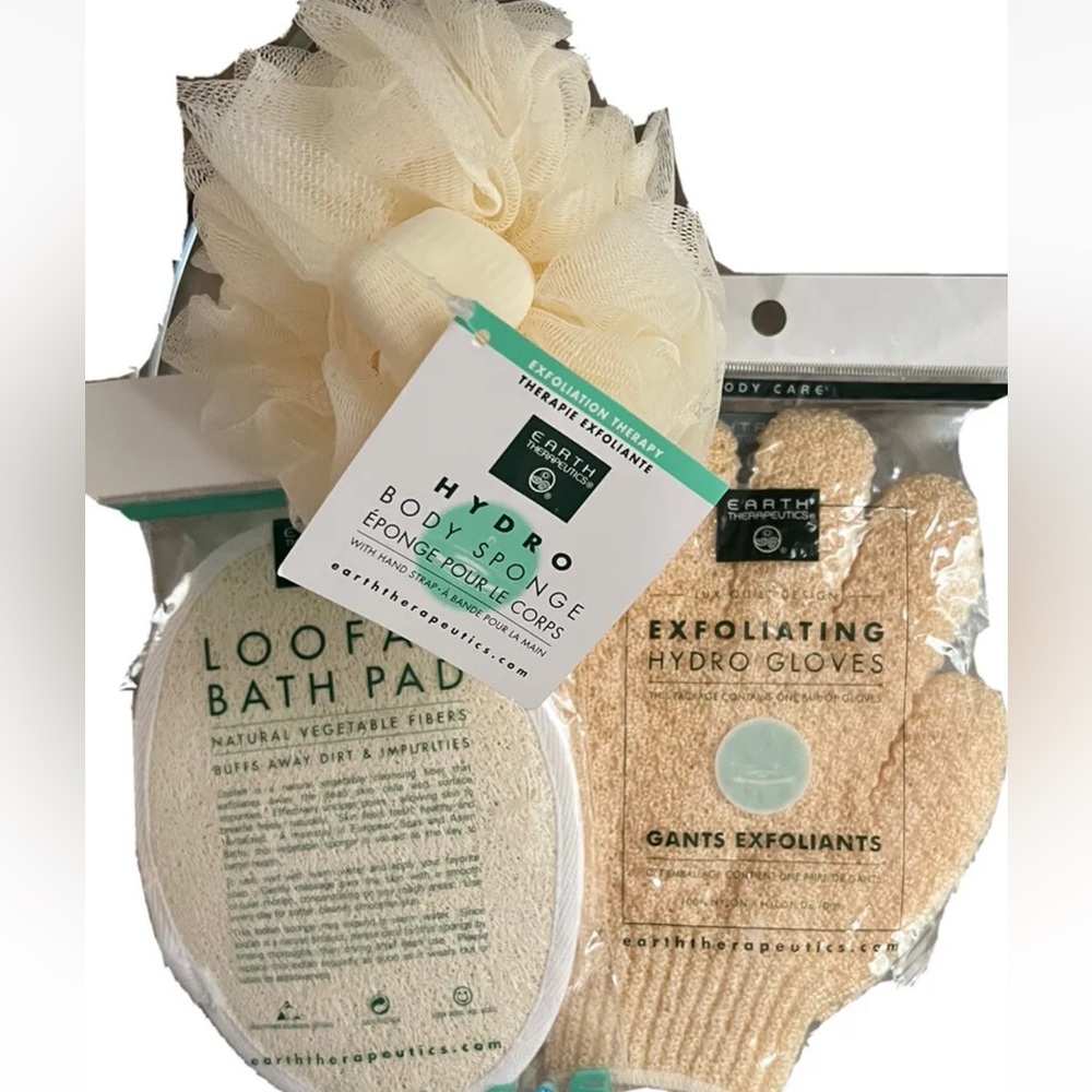 Earth Therapeutics Natural Exfoliating Hydro Gloves Blossom Sponge and Pad Set-3